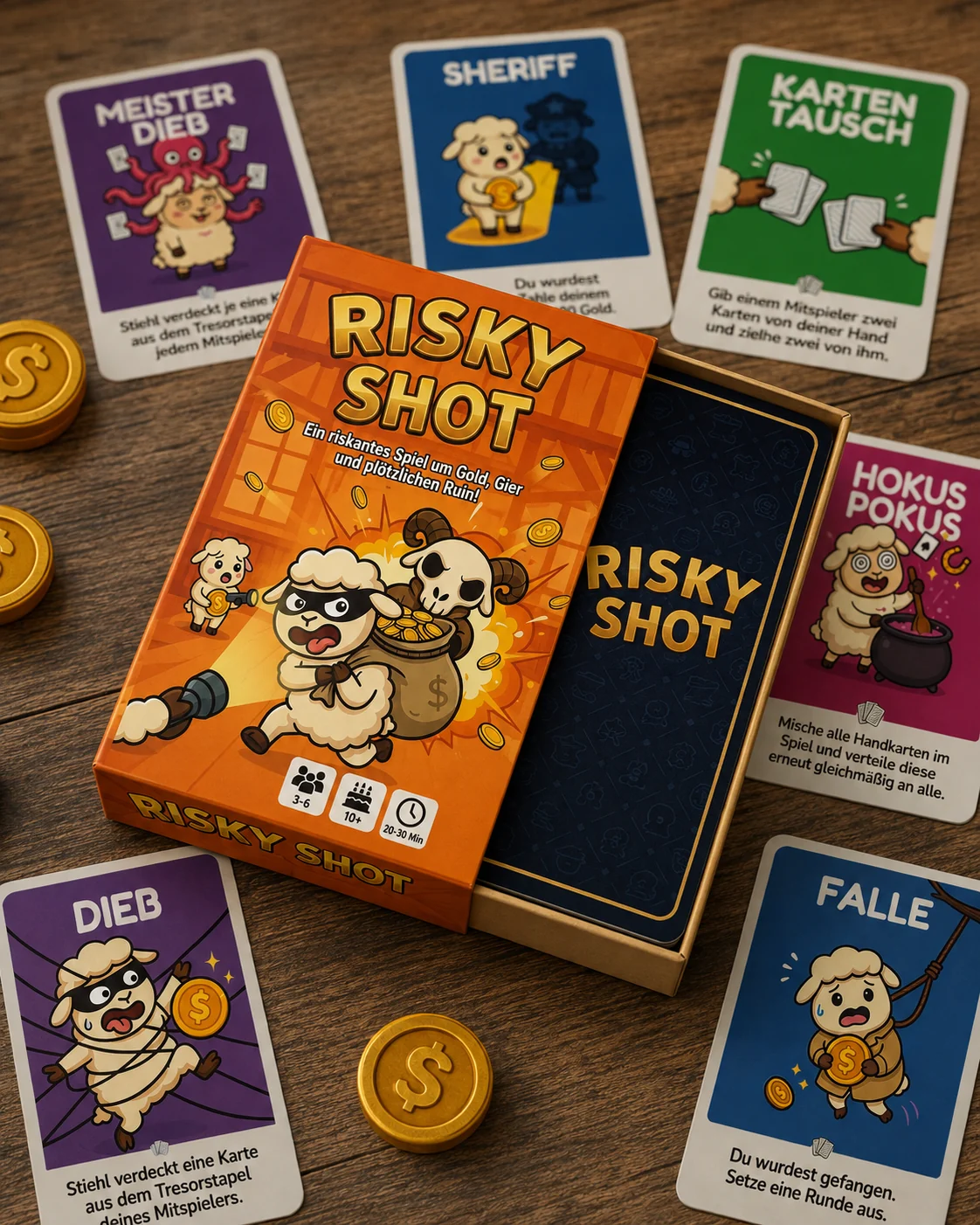 Risky Shot Verpackung und Karten